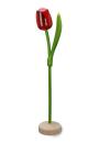 Wooden tulip in a wooden base, to stand, 34cm high, made in Holland, color: red eggplant